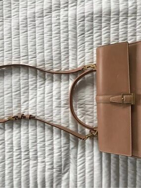 Saint Laurent le Fermoir Tan Leather Shoulder Bag with Top Handle